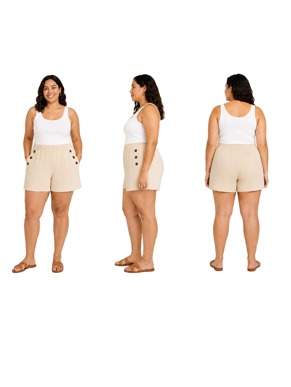 Ann Taylor NWT Womens XXL Linen Cotton Shorts Beige Button Pockets Side and Back